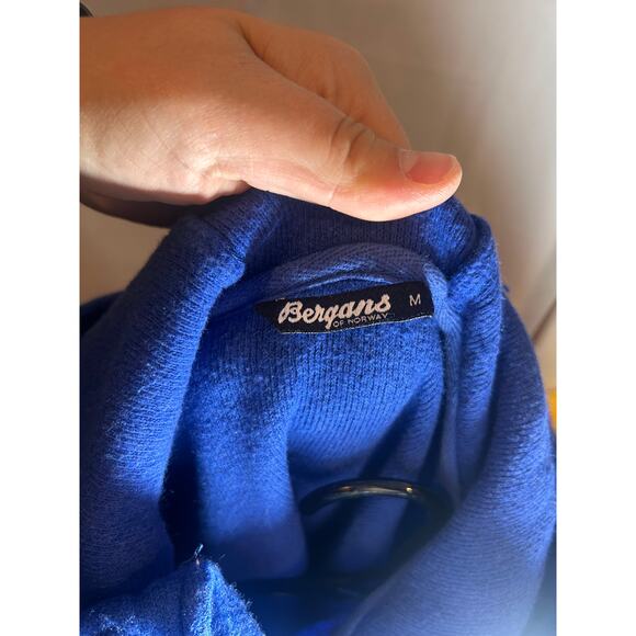 Bergans Of Norway Sweater Mens medium Blue Wool knit hooded full zip - Picture 2 of 5